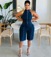 Fashion Denim Sleeveless Zipper Jumpsuit MEM-88558