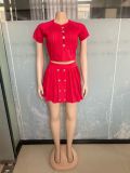 Short Sleeve Knits Sport Two Piece Skirts Set OSM-4411