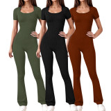Short Sleeve Solid Color Jumpsuit ME-8494