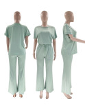 Solid Color Short Sleeve Loose Two Piece Pants Set SSNF-211408