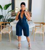 Fashion Denim Sleeveless Zipper Jumpsuit MEM-88558