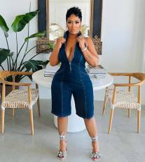 Fashion Denim Sleeveless Zipper Jumpsuit MEM-88558