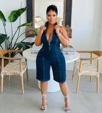 Fashion Denim Sleeveless Zipper Jumpsuit MEM-88558