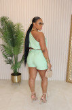 Solid Color Slash Shoulder Sleeveless Two-Piece Set DDF-88229