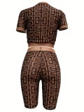 Mesh Print Short Sleeve Two Piece Short Set ORY-5241-1