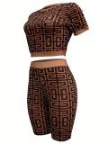 Mesh Print Short Sleeve Two Piece Short Set ORY-5241-1