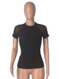 Mesh Patchwork Short Sleeve Slim T Shirts MZ-2846