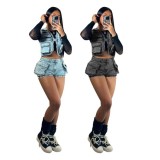 Fashion Sleeveless Vest Shorts Denim 2 Piece Set MEM-88553