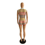 Knit Ripple Lapel Romper GCNF-0218