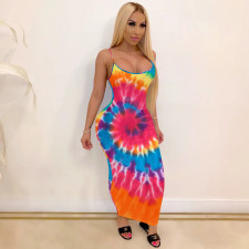 Sexy Tie Dye Print Sling Maxi Dress TE-4669