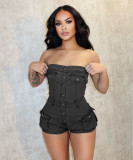 Casual Tube Tops Single-breasted Romper MEM-88554
