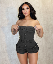 Casual Tube Tops Single-breasted Romper MEM-88554