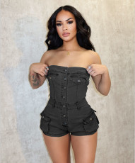 Casual Tube Tops Single-breasted Romper MEM-88554