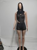 Sexy Hollow Out Sequin Backless Two Piece Shorts Set QXTF-8187