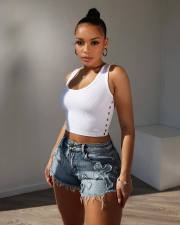 Embroidered Cross Denim Shorts MEM-88551