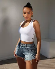 Embroidered Cross Denim Shorts MEM-88551