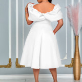 Fashion Bubble Sleeve Solid Color Party Dress GATE-D492