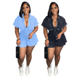 Print Pleated Deep V Neck Romper QXLB-10086