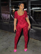 Lace Short Sleeve Backless Nightclub Jumpsuit QXLB-10096