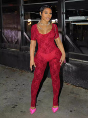 Lace Short Sleeve Backless Nightclub Jumpsuit QXLB-10096