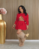 Long Sleeve Backless Tops And Pleated Skirt 2 Piece Set QXLB-10080