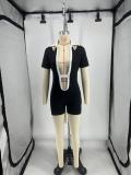 Contrast Color Lapel Tight Romper QXLB-10070