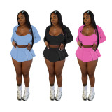 Solid Color Shirt+Vest+Pleated Skirt 3 Piece Set QXLB-10091