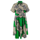 Plus Size Print Short Sleeve Maxi Dress GDAM-102