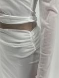 Mesh Splicing Off Shoulder Tops Skirt Two Piece Set QXLB-10079 