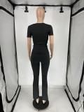 Solid Color Short Sleeve Pants Two Piece Set QXLB-10081