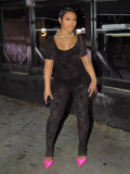 Lace Short Sleeve Backless Nightclub Jumpsuit QXLB-10096
