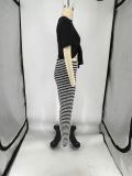 Tie Up T Shirts And Stripe Pants 2 Piece Set QXLB-10052