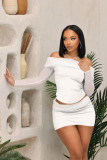 Mesh Splicing Off Shoulder Tops Skirt Two Piece Set QXLB-10079 