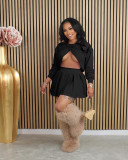 Long Sleeve Backless Tops And Pleated Skirt 2 Piece Set QXLB-10080