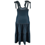 Plus Size Sling Sleeveless Denim Maxi Dress GDAM-218382