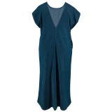 Plus Size Denim Sleeveless Backless Maxi Dress GDAM-218392