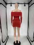Mesh Splicing Off Shoulder Tops Skirt Two Piece Set QXLB-10079 