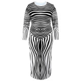 Plus Size Irregular Stripe Long Sleeve Maxi Dress GDAM-218368
