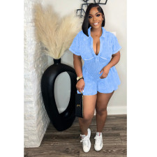 Print Pleated Deep V Neck Romper QXLB-10086