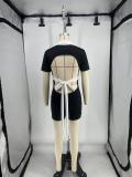 Contrast Color Lapel Tight Romper QXLB-10070