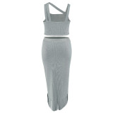 Plus Size Sleeveless Tank And Irregular Tassel Skirt Set GDAM-218388