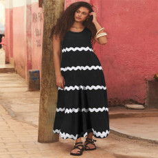 Plus Size Stripe Print Sleeveless Midi Dress GDAM-218370