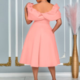 Fashion Bubble Sleeve Solid Color Party Dress GATE-D492