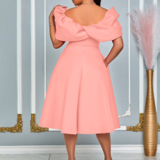 Fashon Bubble Sleeve Solid Color Party Dress GATE-D492