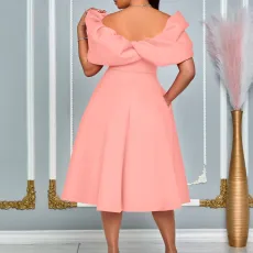 Fashon Bubble Sleeve Solid Color Party Dress GATE-D492