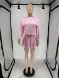 Long Sleeve Backless Tops And Pleated Skirt 2 Piece Set QXLB-10080