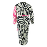 Plus Size Print Color Block Tie Up Midi Dress GDAM-218331