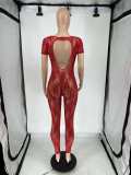 Lace Short Sleeve Backless Nightclub Jumpsuit QXLB-10096