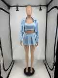 Solid Color Shirt+Vest+Pleated Skirt 3 Piece Set QXLB-10091
