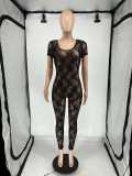 Lace Short Sleeve Backless Nightclub Jumpsuit QXLB-10096